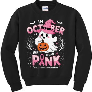 In October We Wear P.Ink Ghost Breast Cancer Awareness Gift Kids Sweatshirt