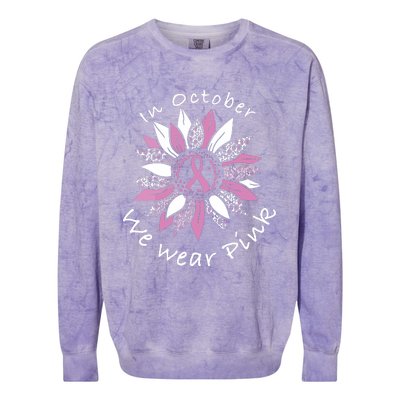 In October We Wear Pink Sunflower Breast Cancer Awareness Colorblast Crewneck Sweatshirt