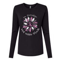 In October We Wear Pink Sunflower Breast Cancer Awareness Womens Cotton Relaxed Long Sleeve T-Shirt