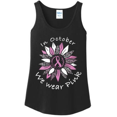 In October We Wear Pink Sunflower Breast Cancer Awareness Ladies Essential Tank