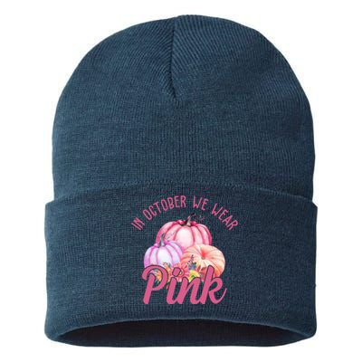 In October We Wear Pink Pumpkin Patch Breast Cancer Sustainable Knit Beanie