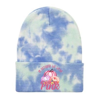 In October We Wear Pink Pumpkin Patch Breast Cancer Tie Dye 12in Knit Beanie