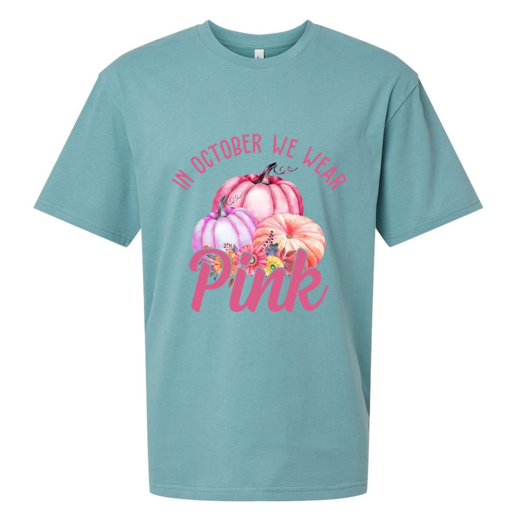 In October We Wear Pink Pumpkin Patch Breast Cancer Sueded Cloud Jersey T-Shirt