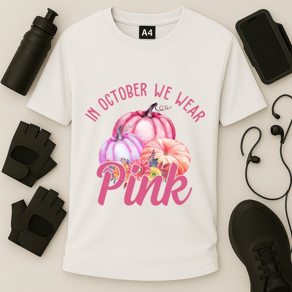 In October We Wear Pink Pumpkin Patch Breast Cancer Cooling Performance Crew T-Shirt