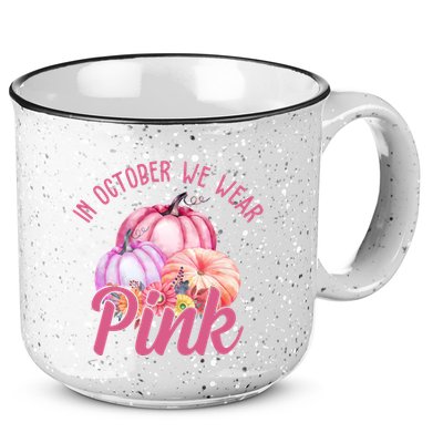 In October We Wear Pink Pumpkin Patch Breast Cancer 15oz Campfire Ceramic Mug