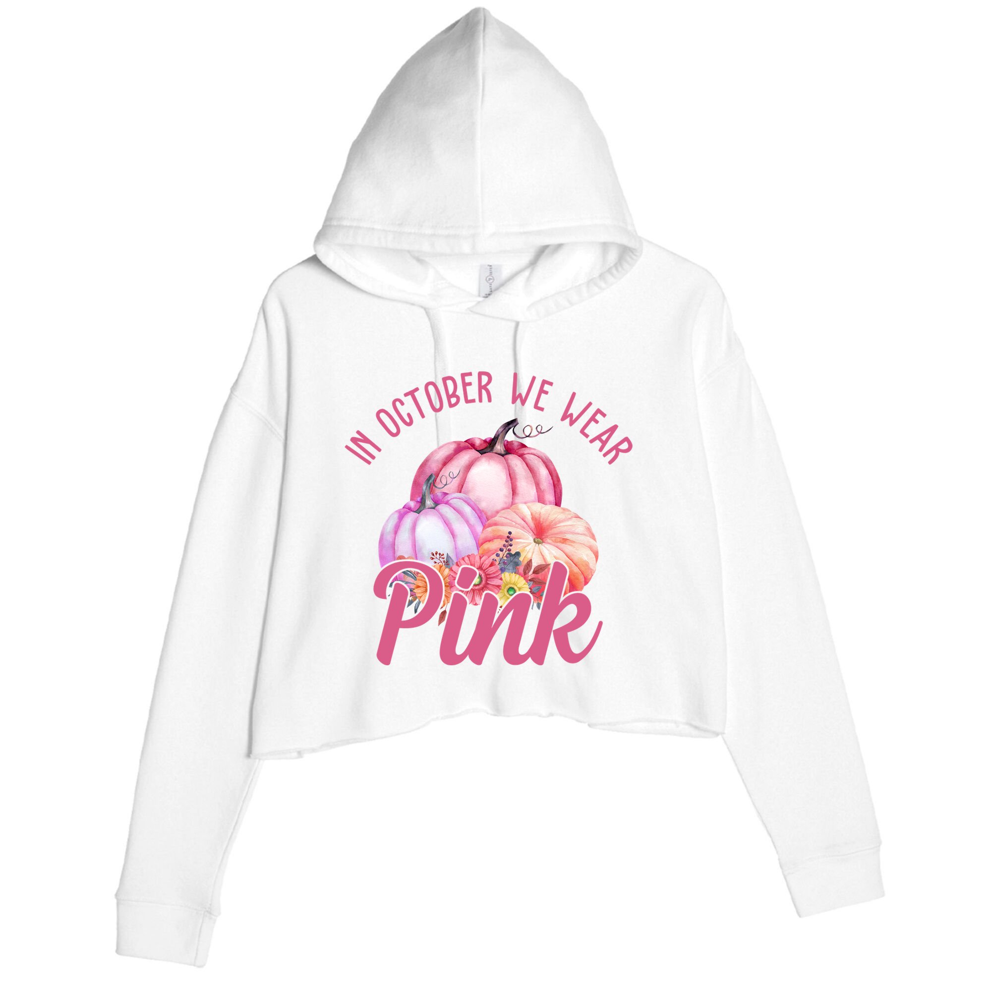 In October We Wear Pink Pumpkin Patch Breast Cancer Crop Fleece Hoodie