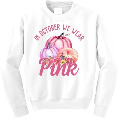 In October We Wear Pink Pumpkin Patch Breast Cancer Kids Sweatshirt