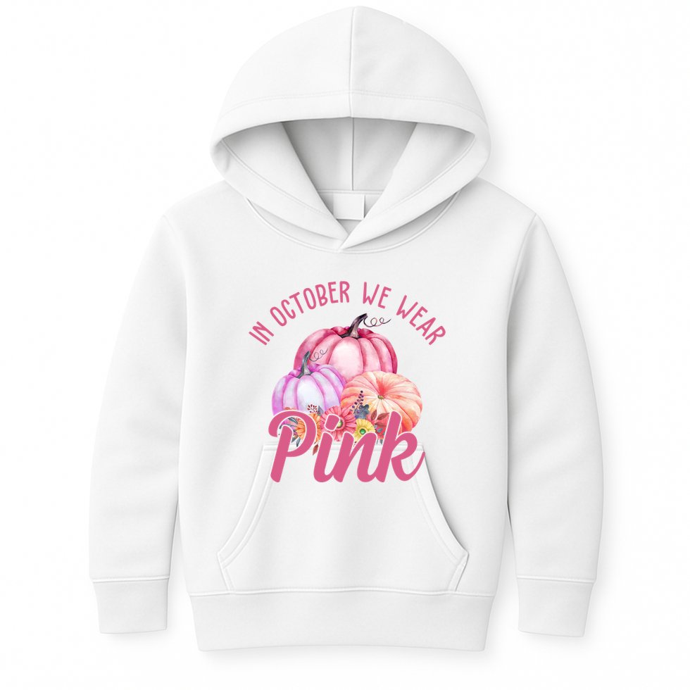 In October We Wear Pink Pumpkin Patch Breast Cancer Kids Hoodie