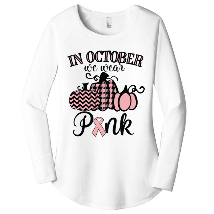 In October We Wear Pink Thanksgiving Breast Cancer Awareness Women's Perfect Tri Tunic Long Sleeve Shirt