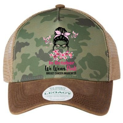 In October We Wear Pink Breast Cancer Messy Bun Floral Legacy Tie Dye Trucker Hat