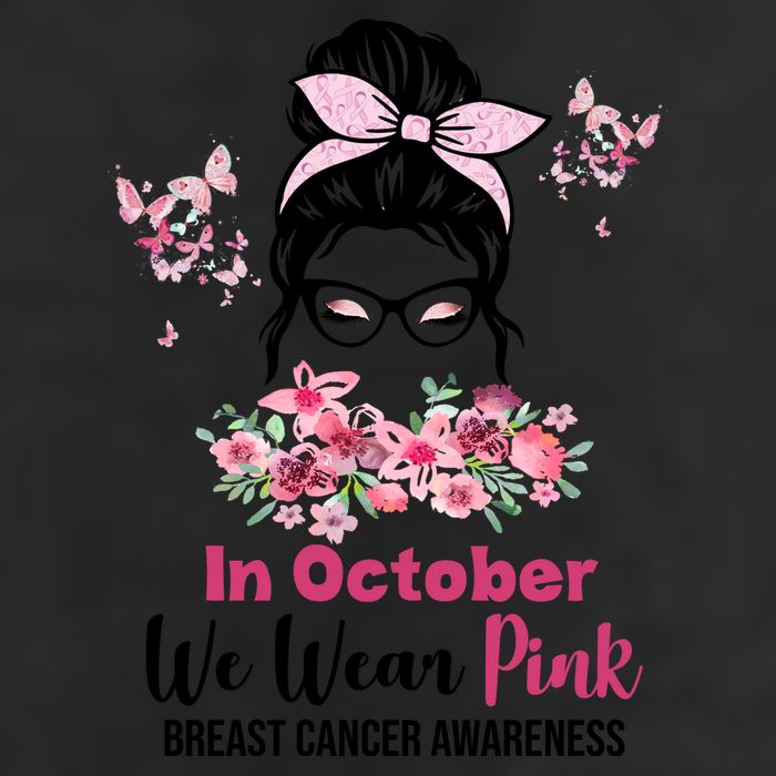 In October We Wear Pink Breast Cancer Messy Bun Floral Hat