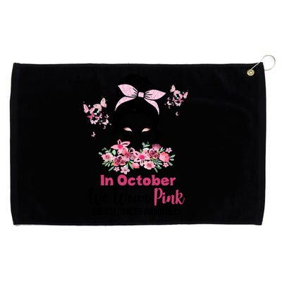 In October We Wear Pink Breast Cancer Messy Bun Floral Grommeted Golf Towel