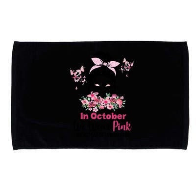 In October We Wear Pink Breast Cancer Messy Bun Floral Microfiber Hand Towel