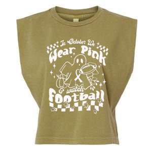 In October We Wear Pink And Watch Football Breast Cancer Awareness Garment-Dyed Women's Muscle Tee