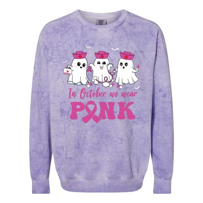 In October We Wear Pink Nurse Ghost Halloween Breast Cancer Colorblast Crewneck Sweatshirt