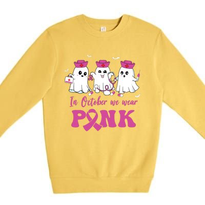 In October We Wear Pink Nurse Ghost Halloween Breast Cancer Premium Crewneck Sweatshirt