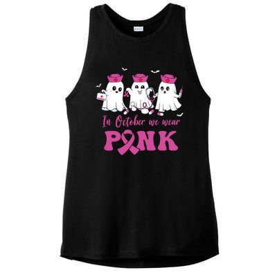 In October We Wear Pink Nurse Ghost Halloween Breast Cancer Ladies PosiCharge Tri-Blend Wicking Tank