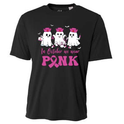 In October We Wear Pink Nurse Ghost Halloween Breast Cancer Cooling Performance Crew T-Shirt