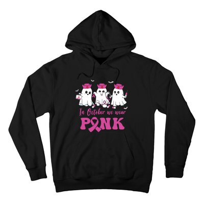 In October We Wear Pink Nurse Ghost Halloween Breast Cancer Hoodie