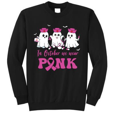 In October We Wear Pink Nurse Ghost Halloween Breast Cancer Sweatshirt