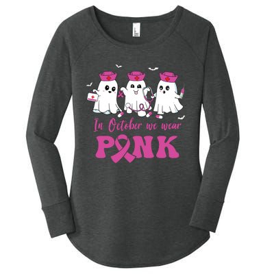 In October We Wear Pink Nurse Ghost Halloween Breast Cancer Women's Perfect Tri Tunic Long Sleeve Shirt