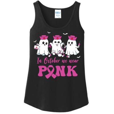 In October We Wear Pink Nurse Ghost Halloween Breast Cancer Ladies Essential Tank