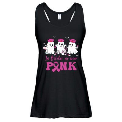 In October We Wear Pink Nurse Ghost Halloween Breast Cancer Ladies Essential Flowy Tank