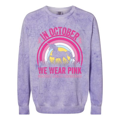 In October We Wear Pink Unicorn Breast Cancer Awareness Colorblast Crewneck Sweatshirt