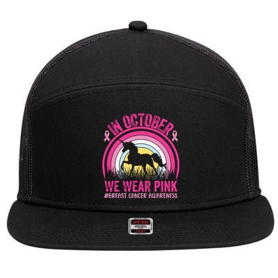 In October We Wear Pink Unicorn Breast Cancer Awareness 7 Panel Mesh Trucker Snapback Hat