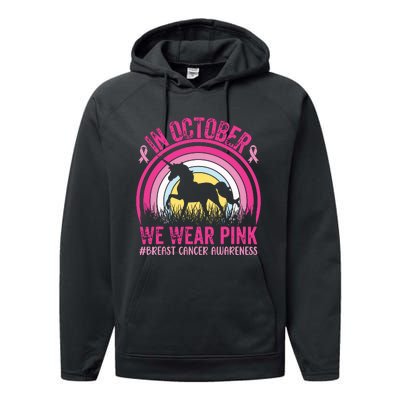 In October We Wear Pink Unicorn Breast Cancer Awareness Performance Fleece Hoodie