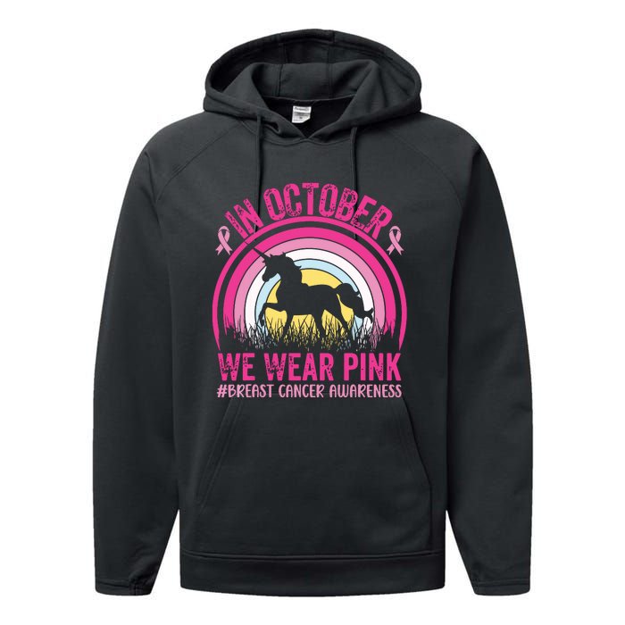 In October We Wear Pink Unicorn Breast Cancer Awareness Performance Fleece Hoodie