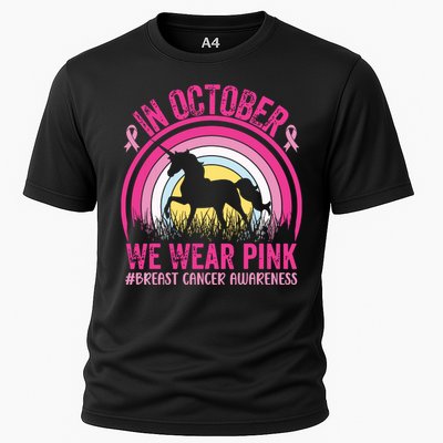 In October We Wear Pink Unicorn Breast Cancer Awareness Cooling Performance Crew T-Shirt