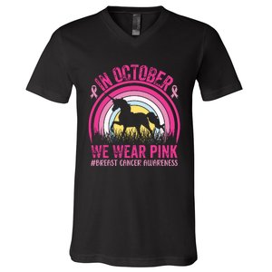 In October We Wear Pink Unicorn Breast Cancer Awareness V-Neck T-Shirt