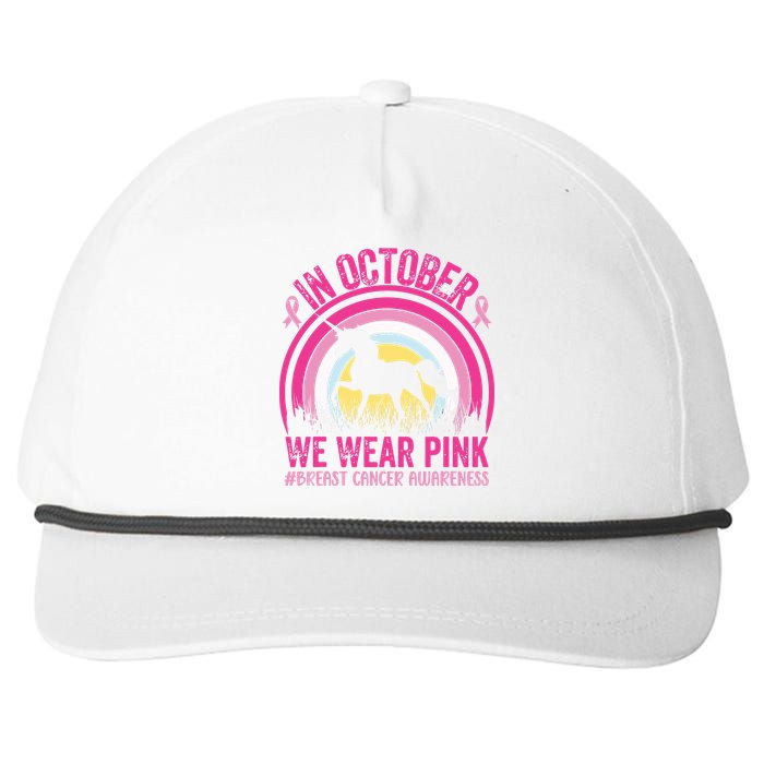 In October We Wear Pink Unicorn Breast Cancer Awareness Snapback Five-Panel Rope Hat