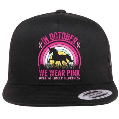 In October We Wear Pink Unicorn Breast Cancer Awareness Flat Bill Trucker Hat