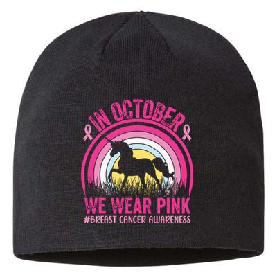 In October We Wear Pink Unicorn Breast Cancer Awareness Sustainable Beanie