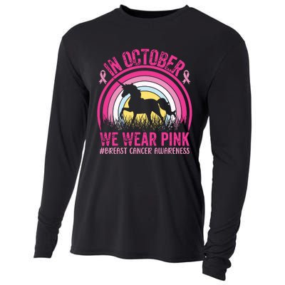 In October We Wear Pink Unicorn Breast Cancer Awareness Cooling Performance Long Sleeve Crew