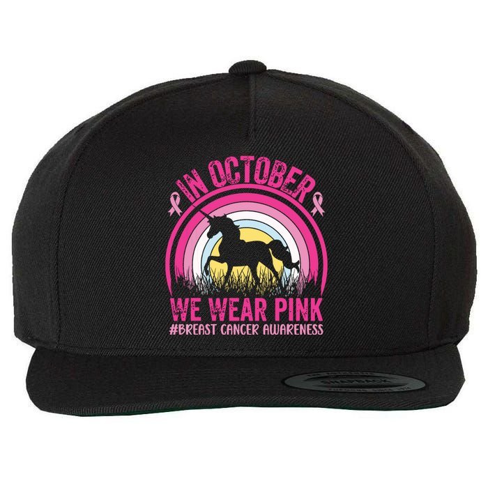 In October We Wear Pink Unicorn Breast Cancer Awareness Wool Snapback Cap