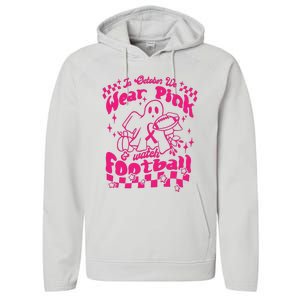 In October We Wear Pink And Watch Football Breast Cancer Awareness Performance Fleece Hoodie