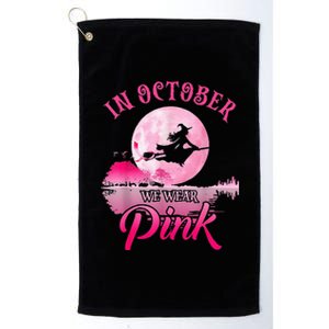 In October We Wear Ribbon Witch Halloween Breast Cancer Platinum Collection Golf Towel