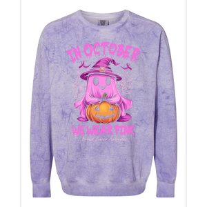 In October We Wear P.I.N.K. Ghost Witch Breast Cancer Awareness Colorblast Crewneck Sweatshirt