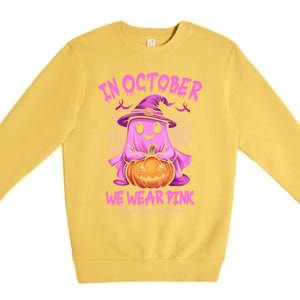 In October We Wear P.I.N.K. Ghost Witch Breast Cancer Awareness Premium Crewneck Sweatshirt