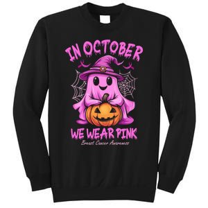 In October We Wear P.I.N.K. Ghost Witch Breast Cancer Awareness Sweatshirt