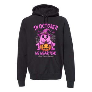 In October We Wear P.I.N.K. Ghost Witch Breast Cancer Awareness Premium Hoodie