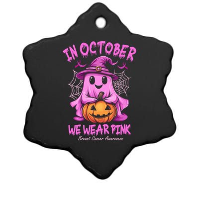 In October We Wear P.I.N.K. Ghost Witch Breast Cancer Awareness Ceramic Star Ornament