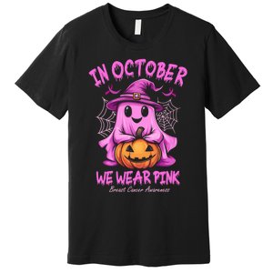 In October We Wear P.I.N.K. Ghost Witch Breast Cancer Awareness Premium T-Shirt