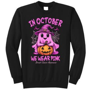 In October We Wear P.I.N.K. Ghost Witch Breast Cancer Awareness Tall Sweatshirt