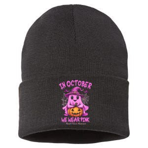 In October We Wear P.I.N.K. Ghost Witch Breast Cancer Awareness Sustainable Knit Beanie