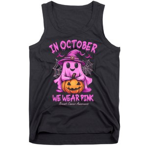 In October We Wear P.I.N.K. Ghost Witch Breast Cancer Awareness Tank Top