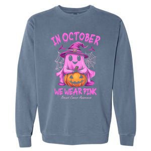 In October We Wear P.I.N.K. Ghost Witch Breast Cancer Awareness Garment-Dyed Sweatshirt